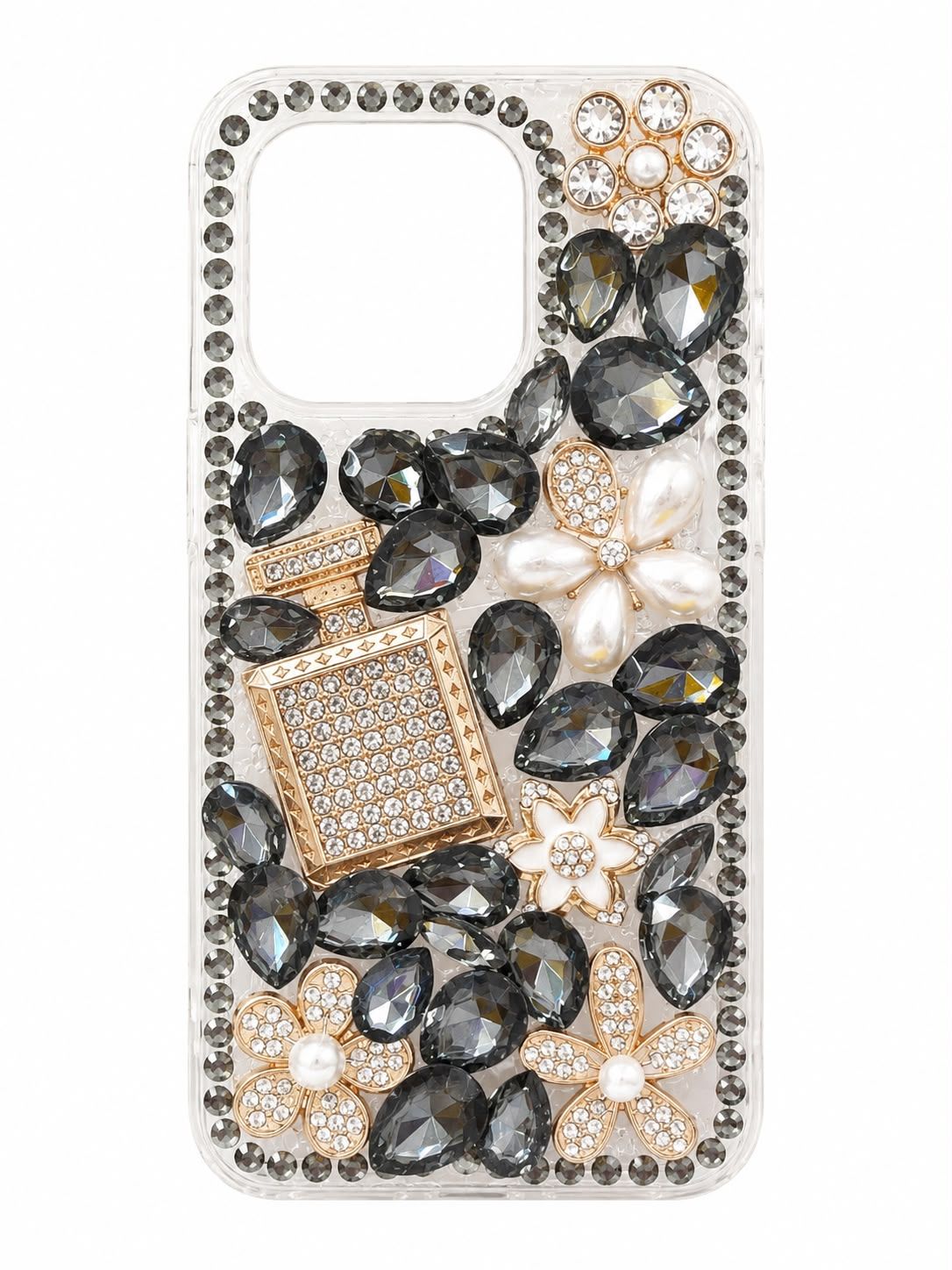 Big Diamond Bling Perfume Bottle Case for Iphone 14 Pro-Gray