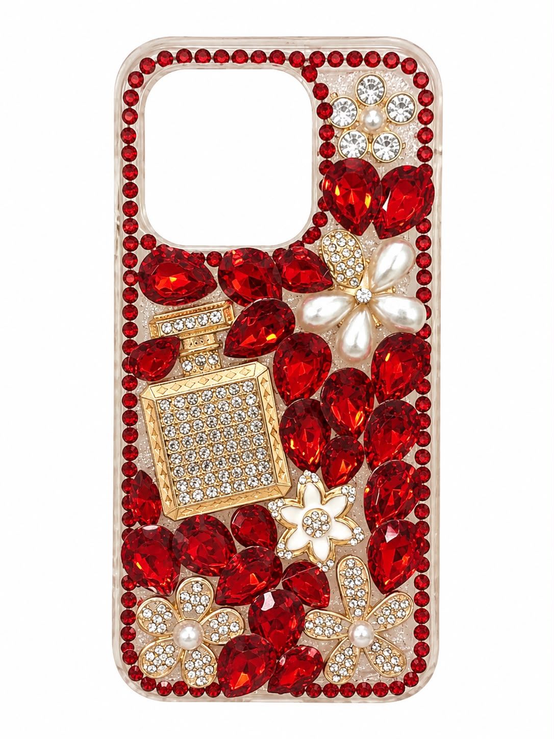 Big Diamond Bling Perfume Bottle Case for Iphone 14 Pro-Red