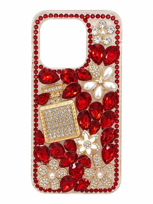 Big Diamond Bling Perfume Bottle Case for Iphone 14 Pro-Red