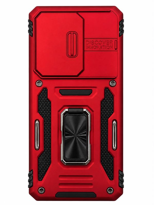 Utter Tough Metal Ring Movable Camera Window Hybrid Case Cover for S20 Ultra - Red