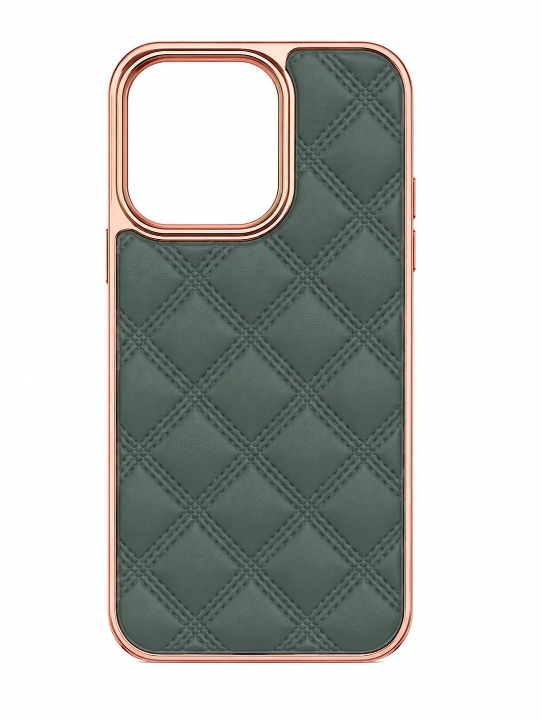 Textured Pattern  Premium Phone Case with Gold Trim for Iphone 14 Pro- Olive Green