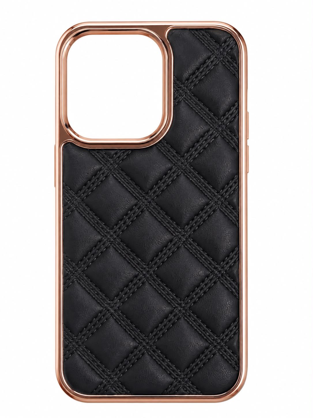 Textured Pattern  Premium Phone Case with Gold Trim for Iphone 14 Pro- Black