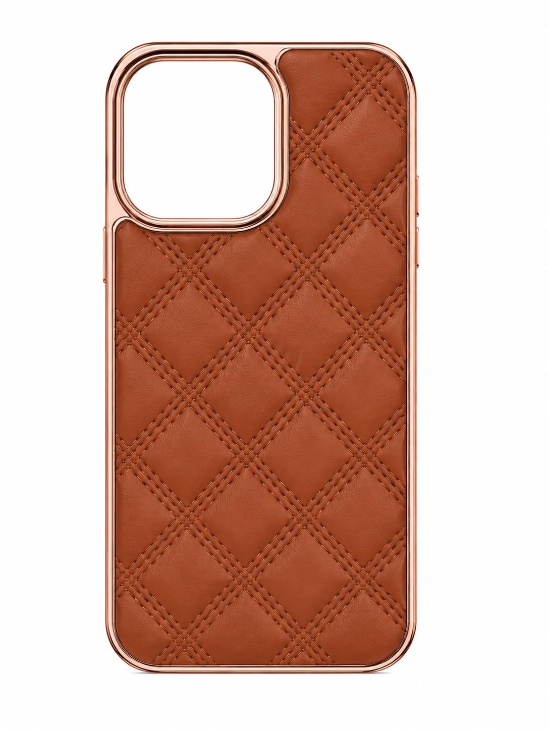 Textured Pattern  Premium Phone Case with Gold Trim for Iphone 14 Pro- Brown