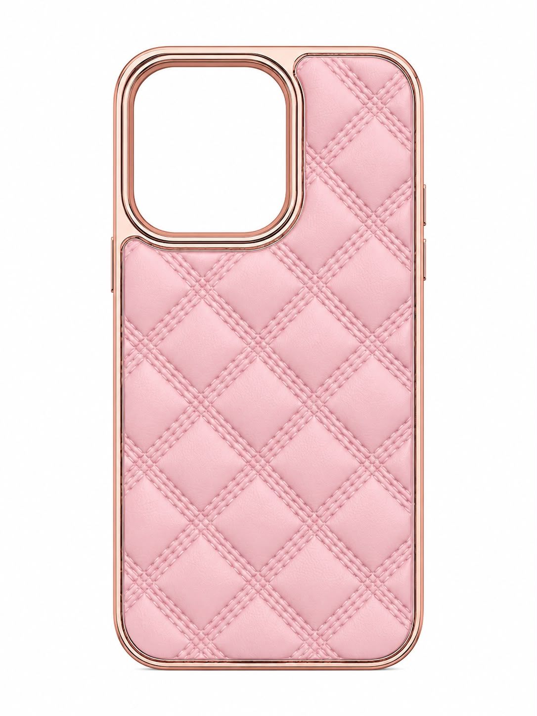 Textured Pattern  Premium Phone Case with Gold Trim for Iphone 14 Pro- Rose Pink