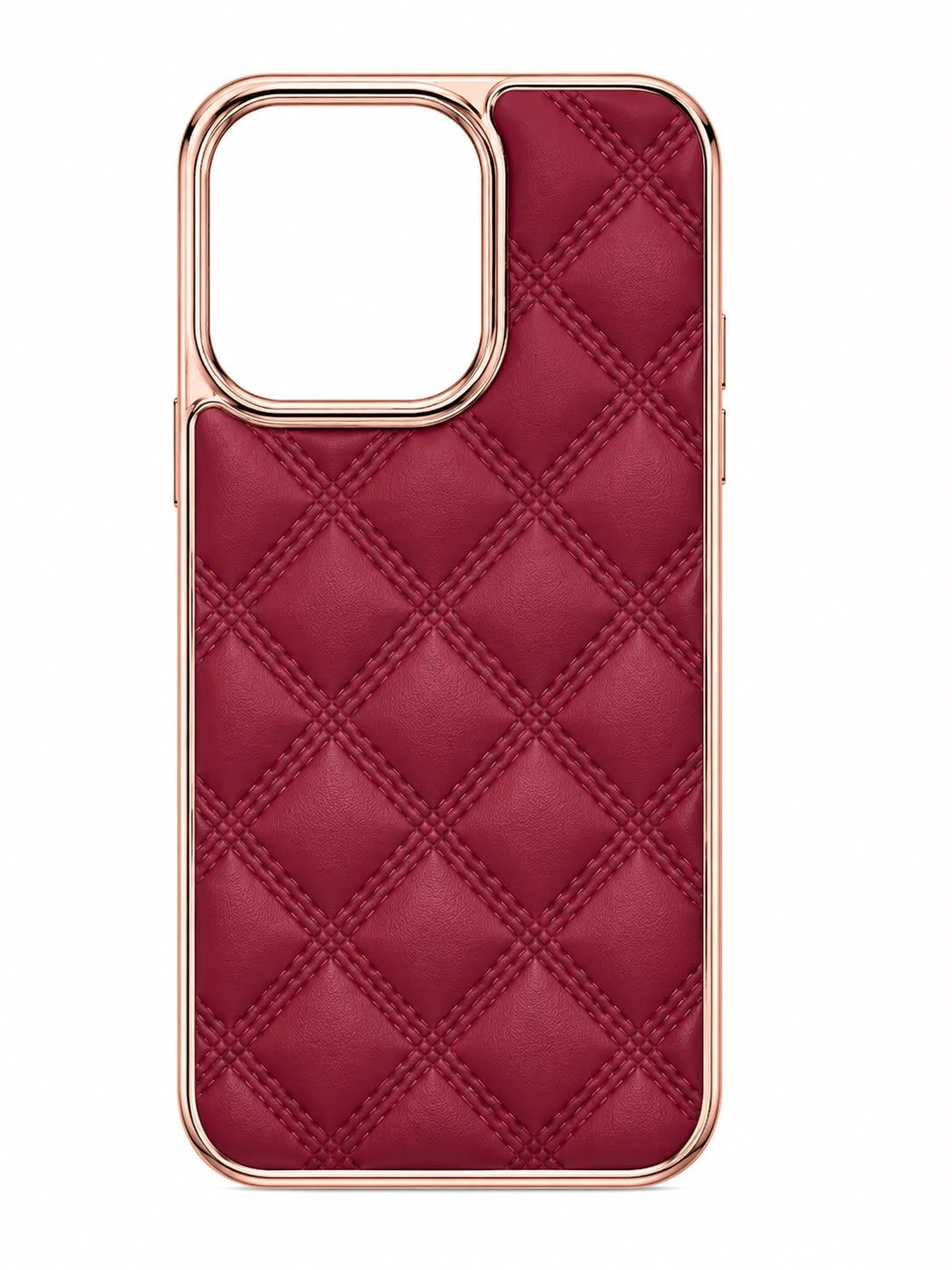 Textured Pattern  Premium Phone Case with Gold Trim for Iphone 14 Pro- Maroon