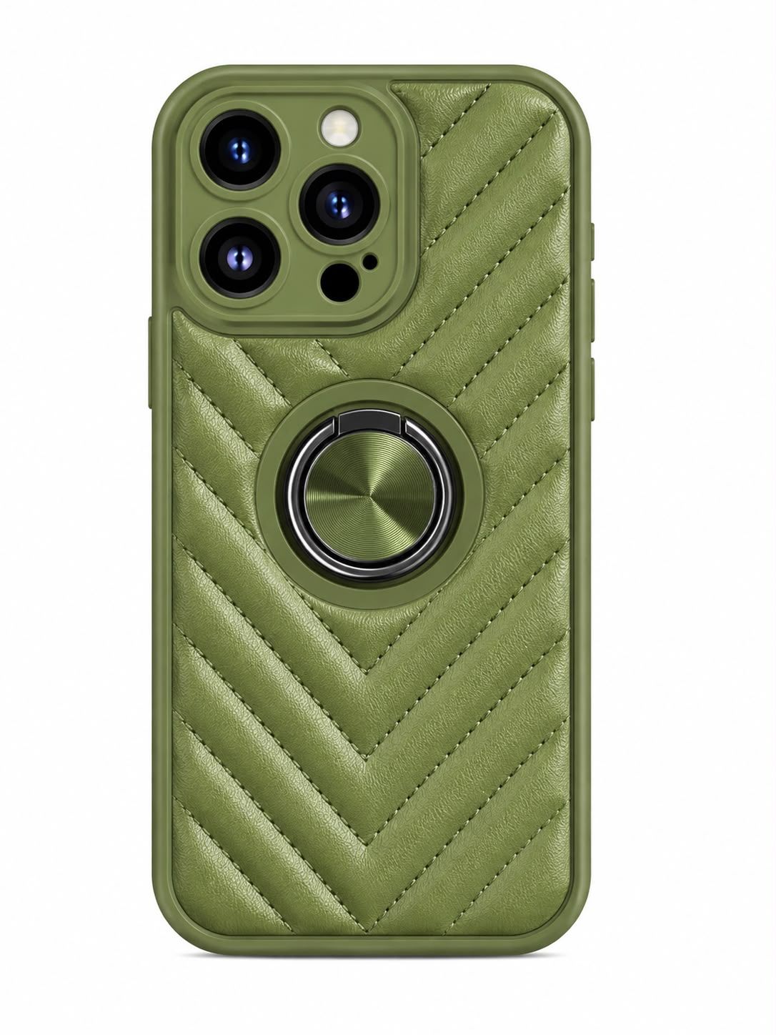 Leather Strip Mix Ring Case for Iphone 14 Pro-Olive Green