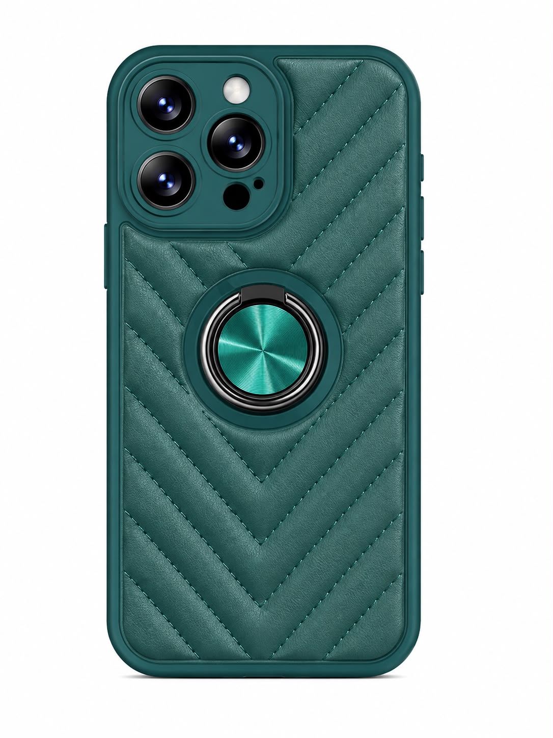 Leather Strip Mix Ring Case for Iphone 14 Pro- Dark Green