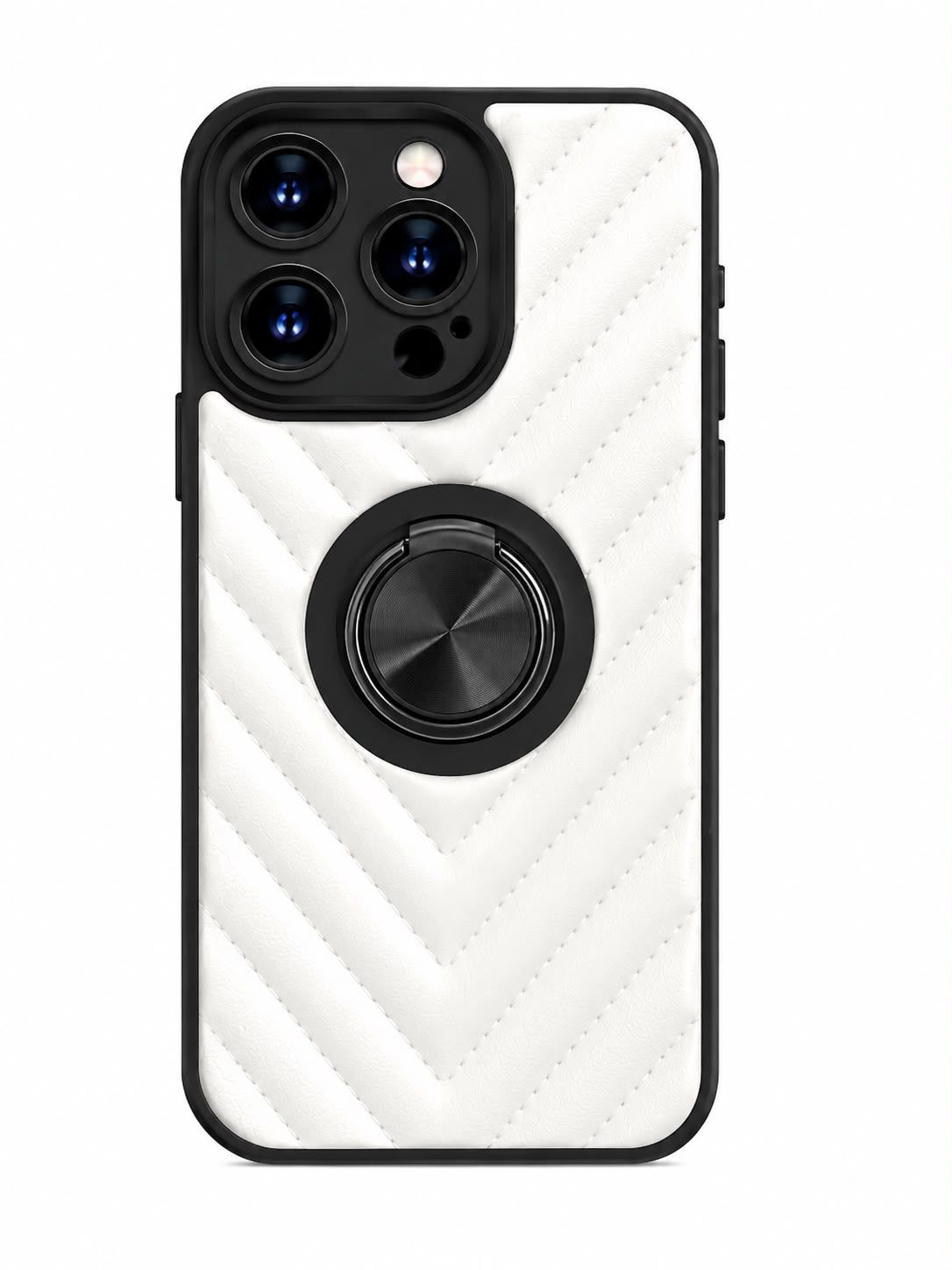 Leather Strip Mix Ring Case for Iphone 14 Pro- White