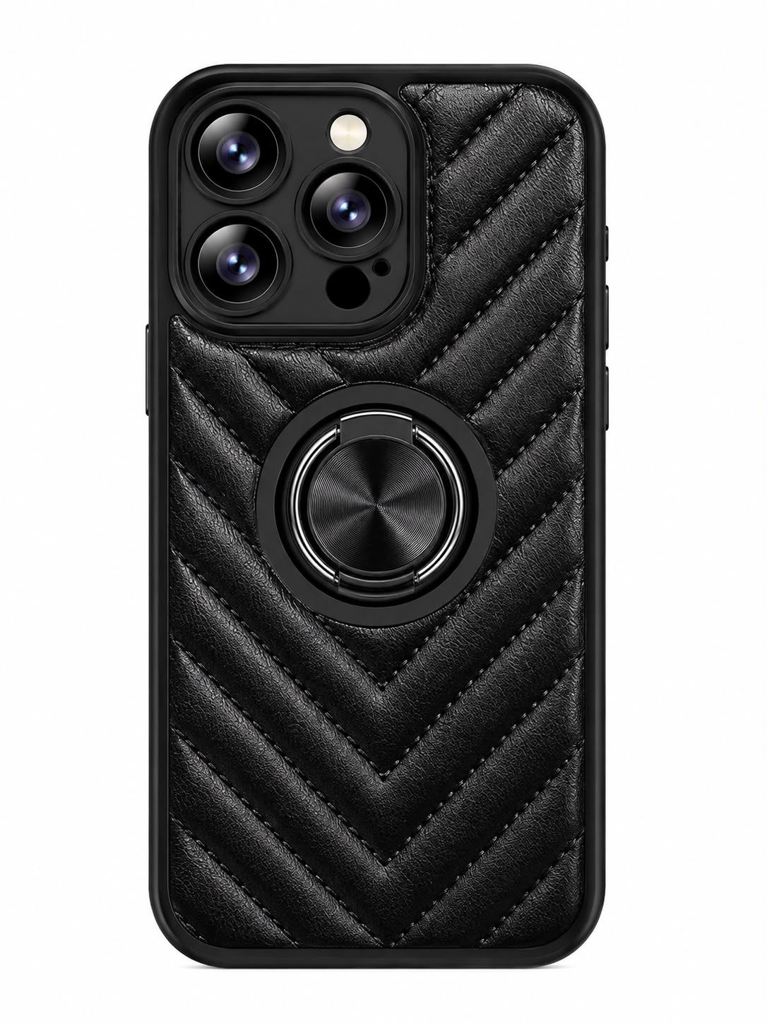 Leather Strip Mix Ring Case for Iphone 14 Pro- Black