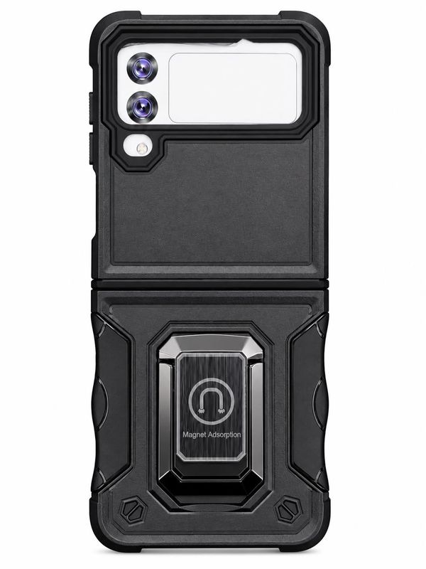 OPTIMUM Magnetic Ring Stand Hybrid Case Cover For Samsung Galaxy Z Flip 4- Black