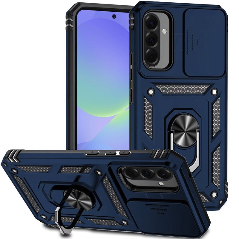Well Protective Magentic Ring Stand Camera Protective Cover Case For Samsung Galaxy A57 -Blue