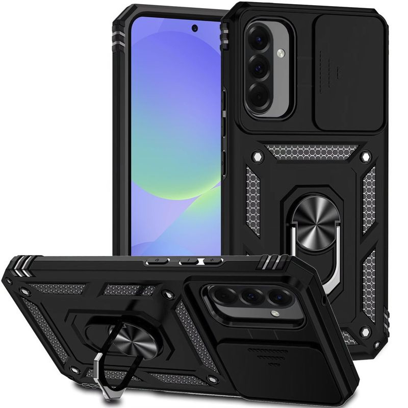 Well Protective Magentic Ring Stand Camera Protective Cover Case For Samsung Galaxy A57 - Black