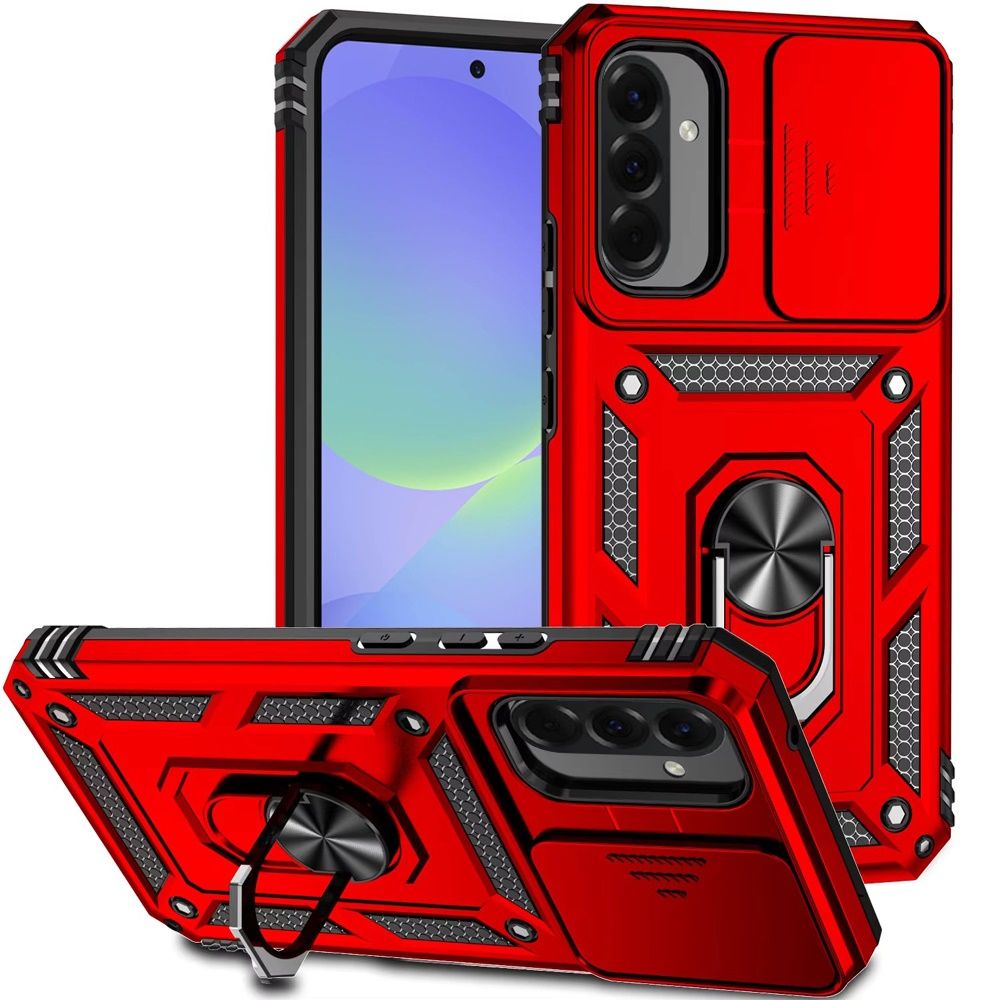 Well Protective Magentic Ring Stand Camera Protective Cover Case For Samsung s25 Plus/s24 Plus - Red