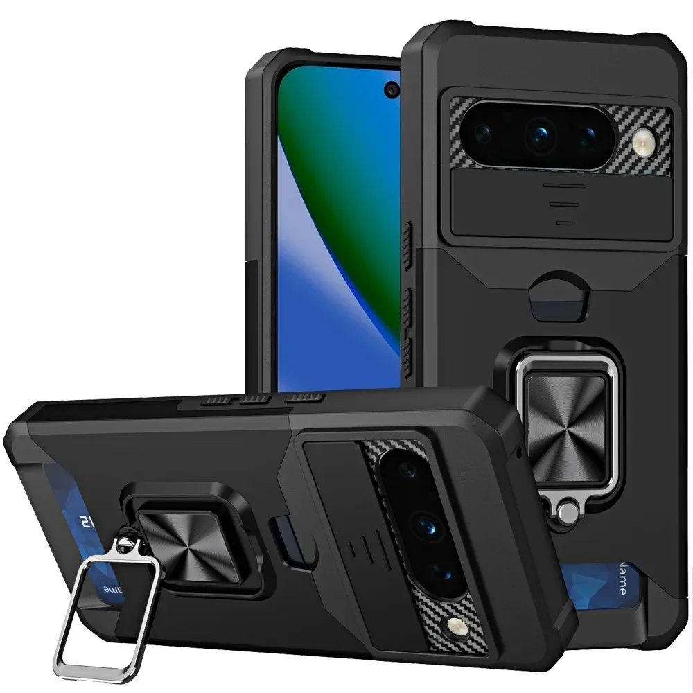Multi-Functional Card Magnetic Ring Stand Hybrid Camera Case Cover For Google Pixel 11 / 11 Pro - BlackMulti-Functional Card Magnetic Ring Stand Hybrid Camera Case Cover For Google Pixel 11 / 11 Pro -
