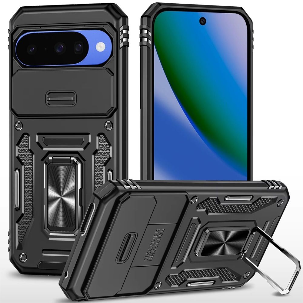 Utter Tough Metal Ring Movable Camera Window Hybrid Case Cover For Google Pixel 11 Pro XL - Black