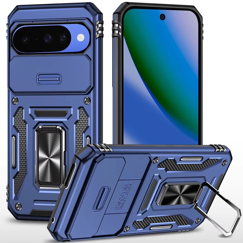 Utter Tough Metal Ring Movable Camera Window Hybrid Case Cover For Google Pixel 11 Pro XL - Blue