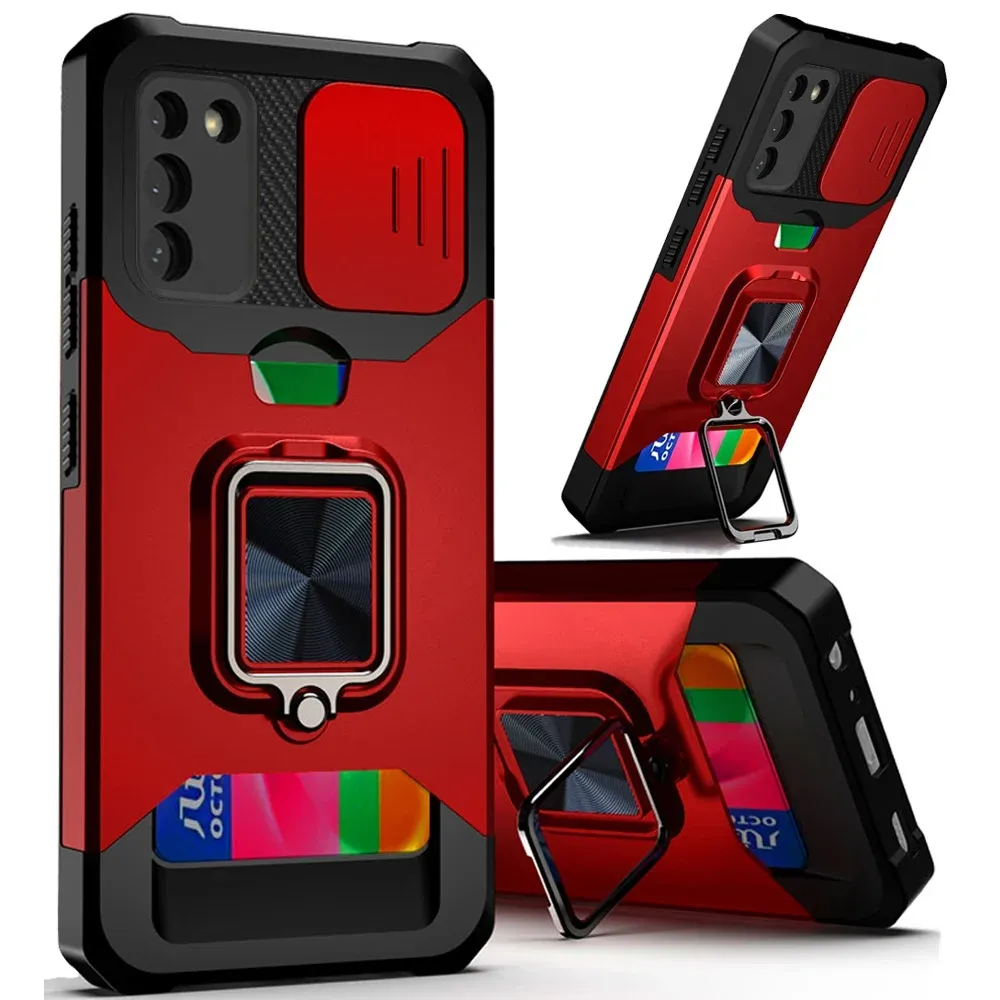 Multi-Functional Card Magnetic Ring Stand Hybrid Camera Case Cover For Samsung Galaxy s26 FE - Red