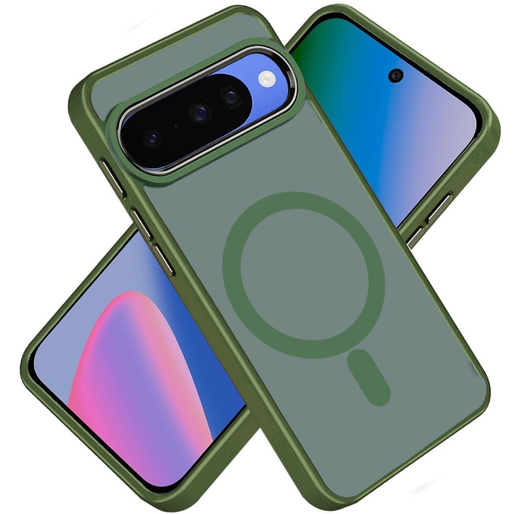 Greatest Clear Acrylic Thick Metal Button Hybrid For Google Pixel 11 / 11 Pro - Midnight Green