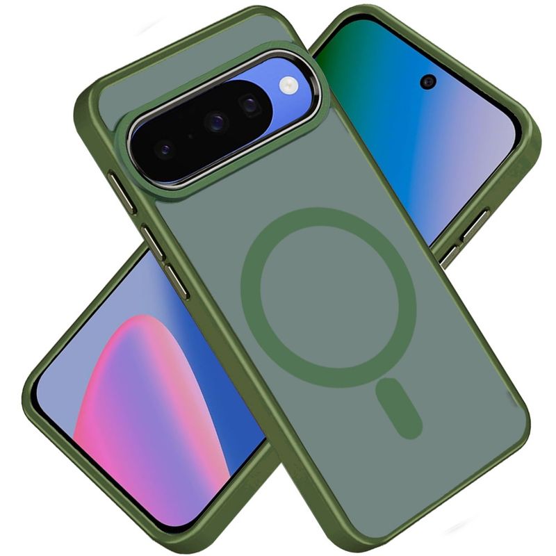 Greatest Clear Acrylic Thick Metal Button Hybrid For Google Pixel 11 / 11 Pro - Midnight Green