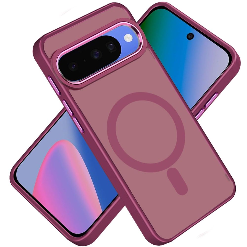 Greatest Clear Acrylic Thick Metal Button Hybrid For Google Pixel 11 / 11 Pro - Burgundy