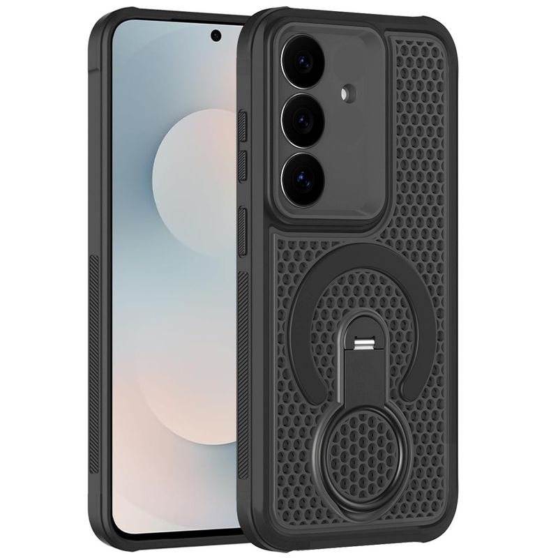 Magnetic Honeycomb Kickstand Hybrid Case For Samsung s25 FE - Black