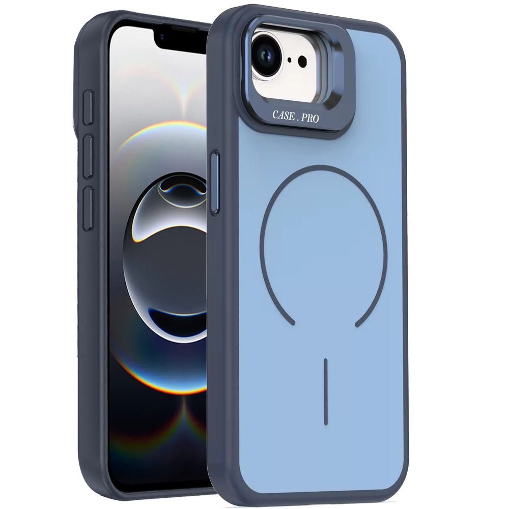 Magnetic Matte Camera Metallic Stand Hybrid Case For iPhone 17E / 16E / SE4- Blue