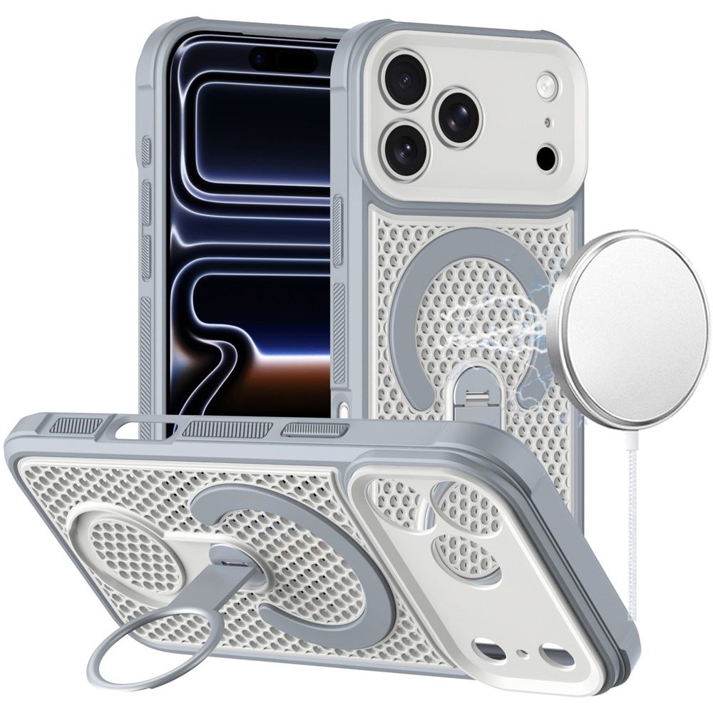 Magnetic Honeycomb Kickstand Hybrid Case For Apple iPhone 18 Pro Max - Gray