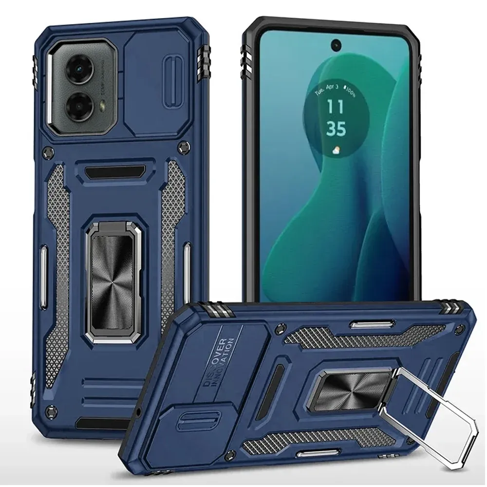 Utter Tough Metal Ring Movable Camera Window Hybrid Case Cover Motorola Moto G 5G 2024 - Navy blue