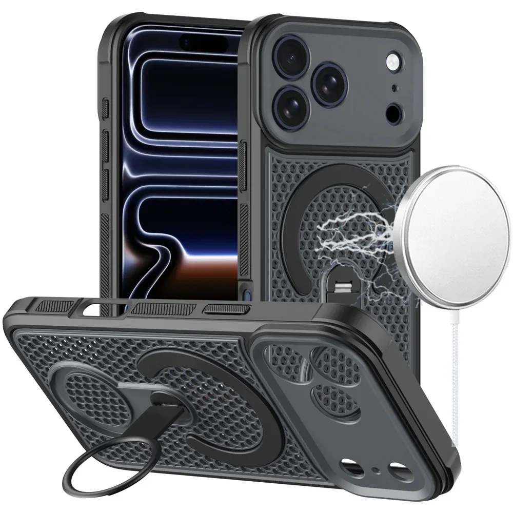 Magnetic Honeycomb Kickstand Hybrid Case For Apple iPhone 18 Pro - Black