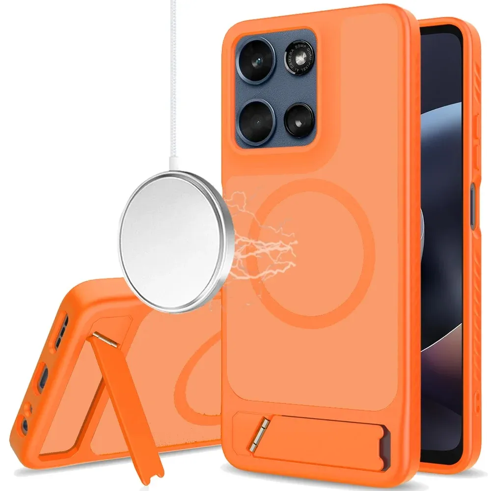 Matte Magnetic Hybrid with Metal Kickstand Case For Motorola Moto G 5G 2025 / 2026 / G Play 2026 - Cosmic Orange