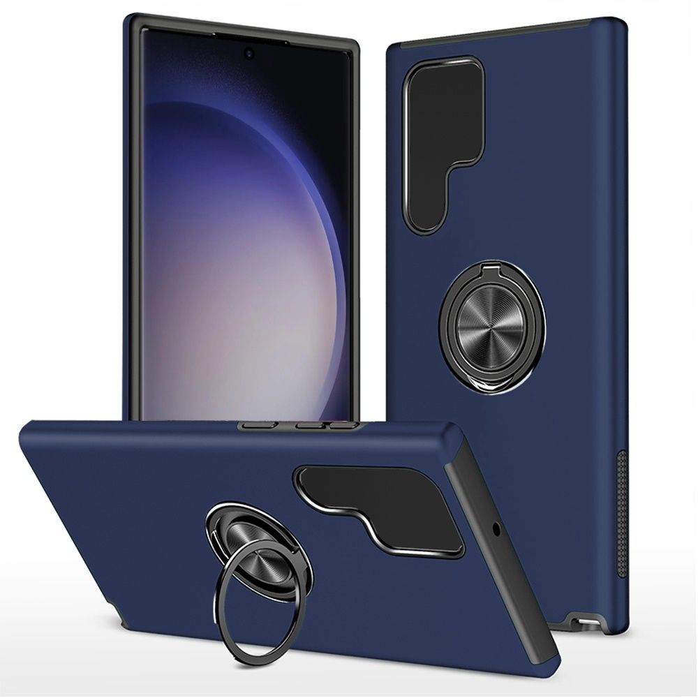 CHIEF Oil Painted Magnetic Ring Stand Hybrid Case Cover For Samsung Galaxy s24 Ultra - Blue