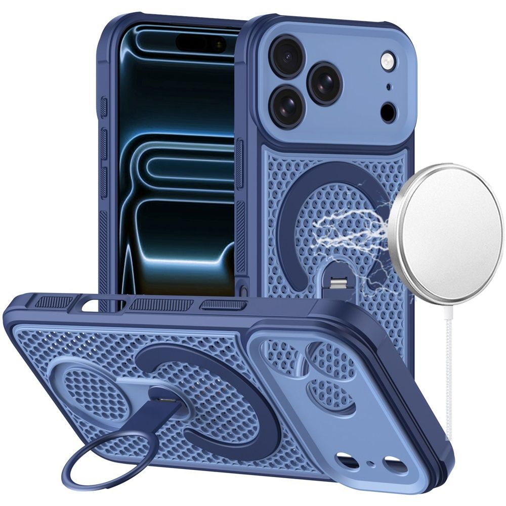 Magnetic Honeycomb Kickstand Hybrid Case For Apple iPhone 18 Pro - Blue