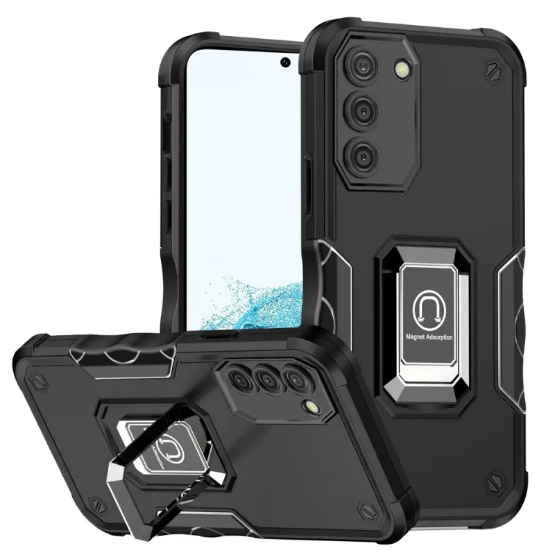 OPTIMUM Magnetic Ring Stand Hybrid Case Cover For Samsung Galaxy S22 Plus - Black