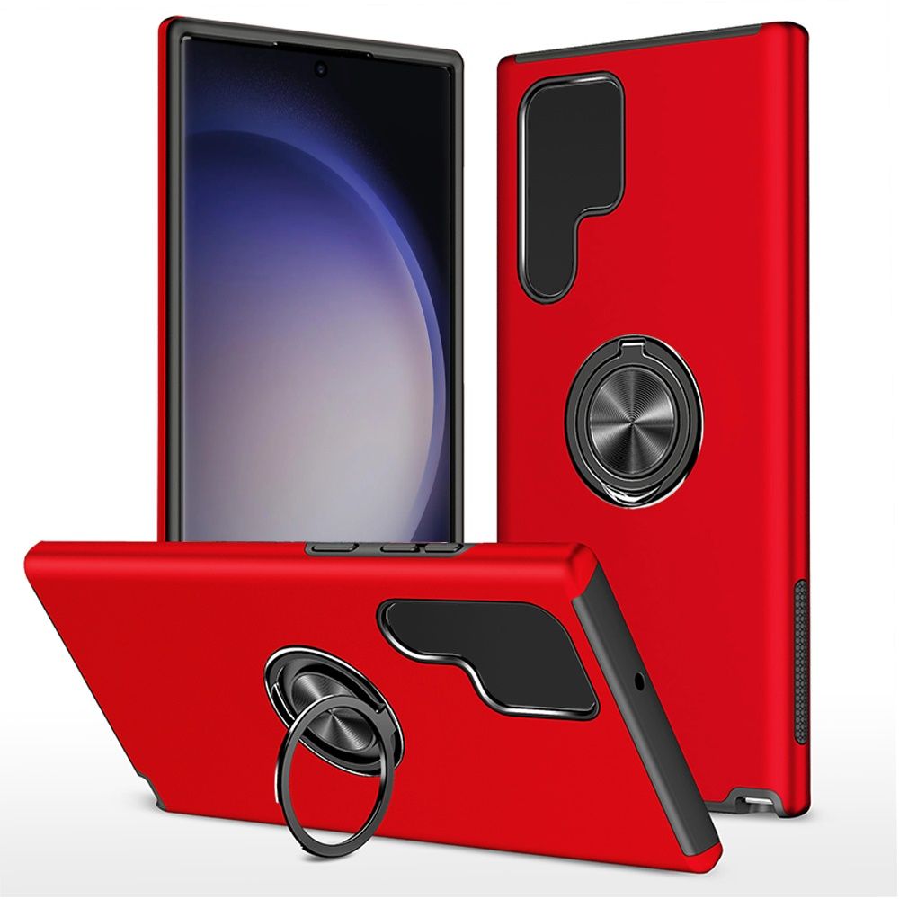 CHIEF Oil Painted Magnetic Ring Stand Hybrid Case Cover For Samsung Galaxy s24 Ultra - Red