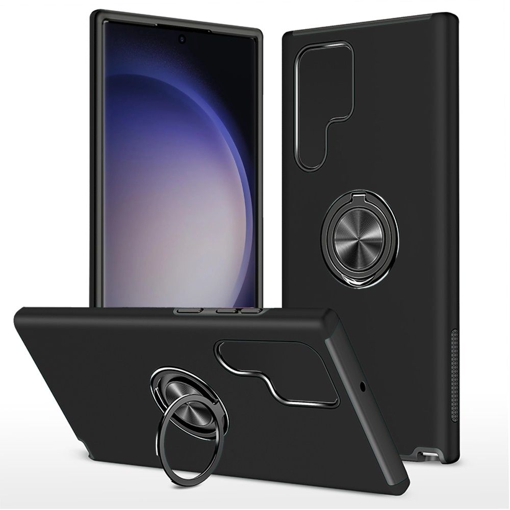 CHIEF Oil Painted Magnetic Ring Stand Hybrid Case Cover For Samsung Galaxy s24 Ultra - Black