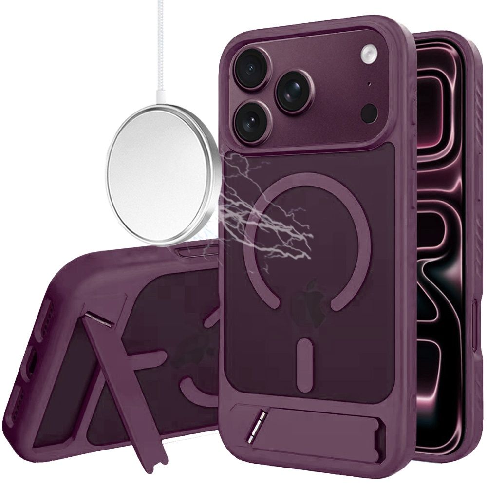 Matte Magnetic Hybrid with Metal Kickstand Case For Apple iPhone 18 Pro Max - Dark Cherry