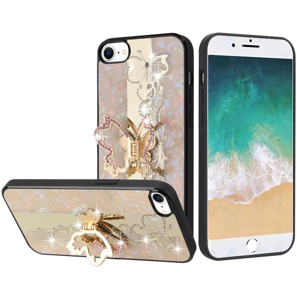 Diamond Glitter Ornaments Engraving Case Cover For iPhone 17E / 16E / SE4 SPLENDID - Enchanted Butterfly Gold