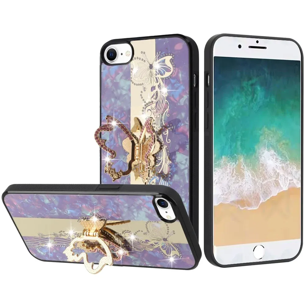 Diamond Glitter Ornaments Engraving Case Cover For iPhone 17E / 16E / SE4 SPLENDID - Enchanted Butterfly Purple