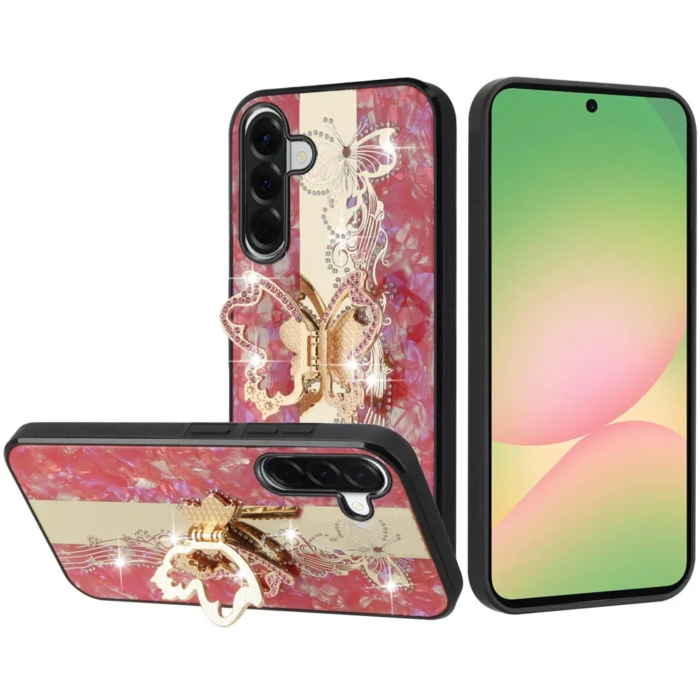 Diamond Glitter Ornaments Engraving Case Cover For Samsung Galaxy A57 SPLENDID - Enchanted Butterfly Red