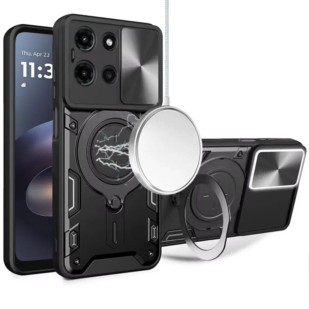 Magnetic Ring Stand Classic Design FULL Camera Protection Hybrid Case For Samsung Galaxy S22 Plus - Black