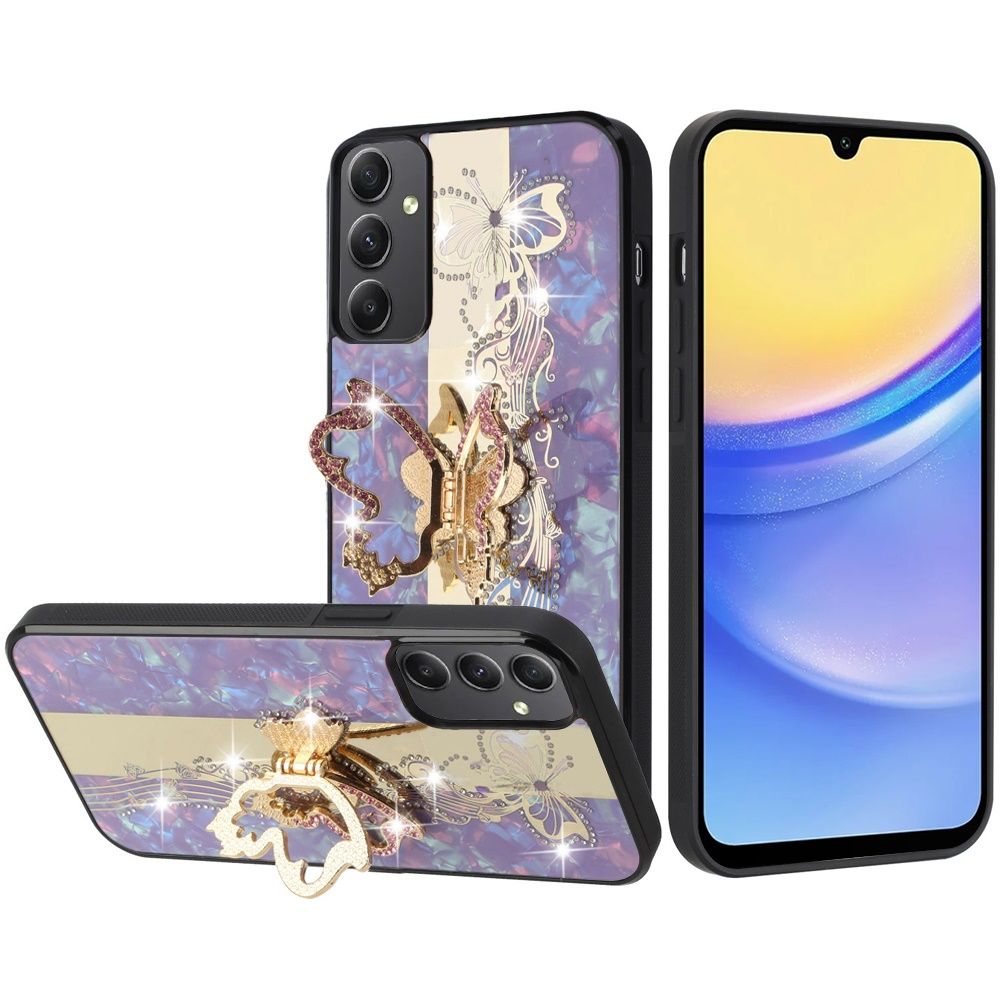 Diamond Glitter Ornaments Engraving Case Cover For Samsung Galaxy A57 SPLENDID - Enchanted Butterfly Purple