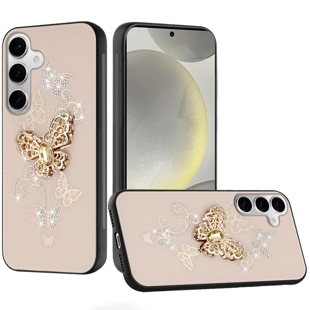 SPLENDID Diamond Glitter Ornaments Engraving Case Cover For Samsung s25 Plus/s24 Plus - Garden Butterflies Gold