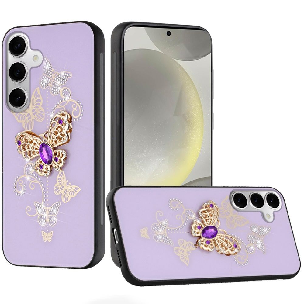 SPLENDID Diamond Glitter Ornaments Engraving Case Cover For Samsung s25 Plus/s24 Plus - Garden Butterflies Purple