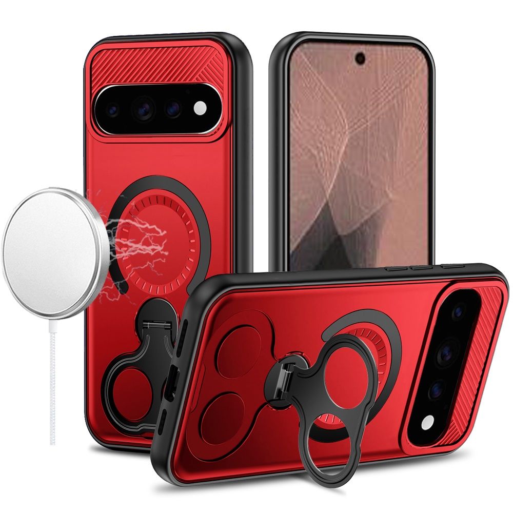 Car Mount with 2-Ring Stand Hybrid Case For Google Pixel 11 / 11 Pro- Red