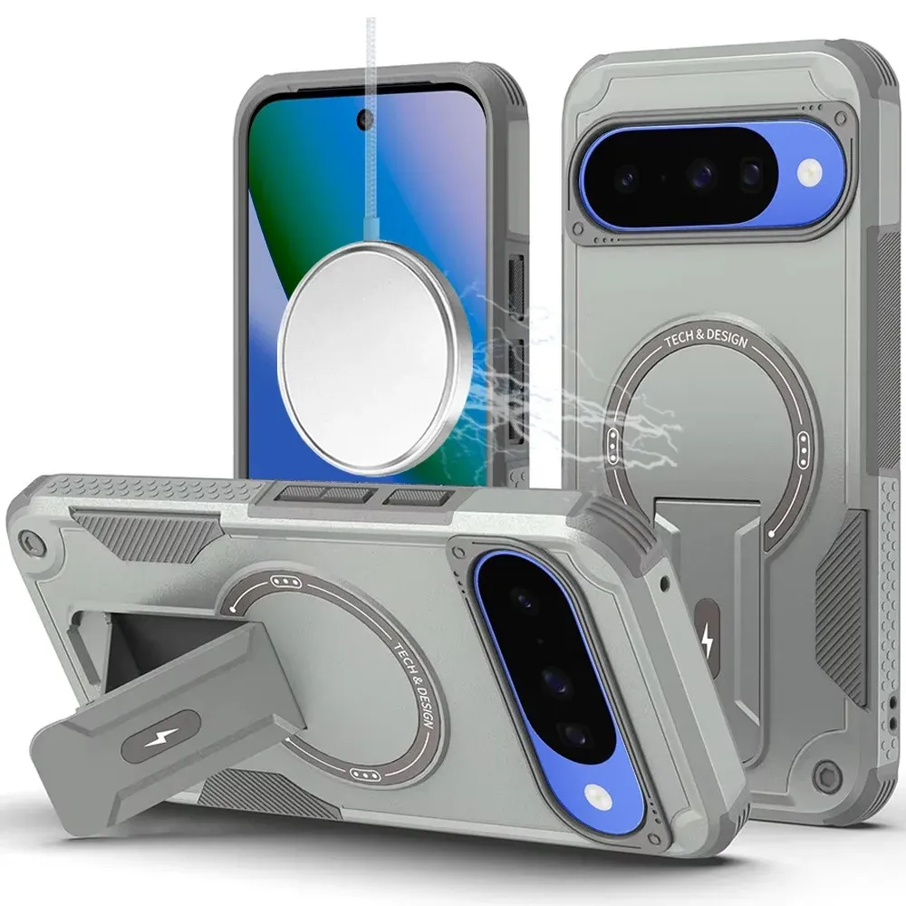 Sturdy Bracket Kickstand Magnetic Hybrid For Google Pixel 11 / 11 Pro- Gray