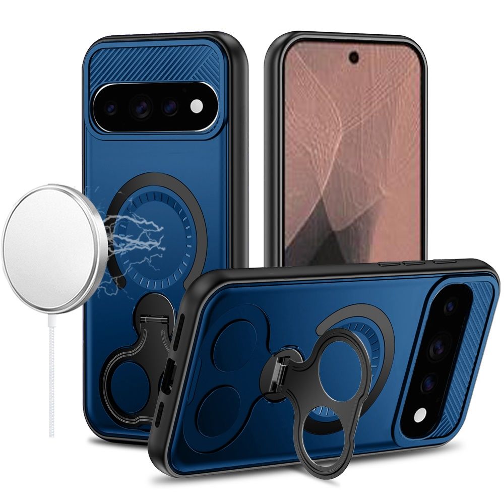 Car Mount with 2-Ring Stand Hybrid Case For Google Pixel 11 / 11 Pro- Blue