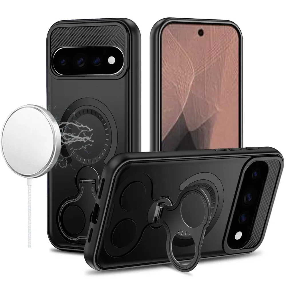 Car Mount with 2-Ring Stand Hybrid Case For Google Pixel 11 / 11 Pro- Black