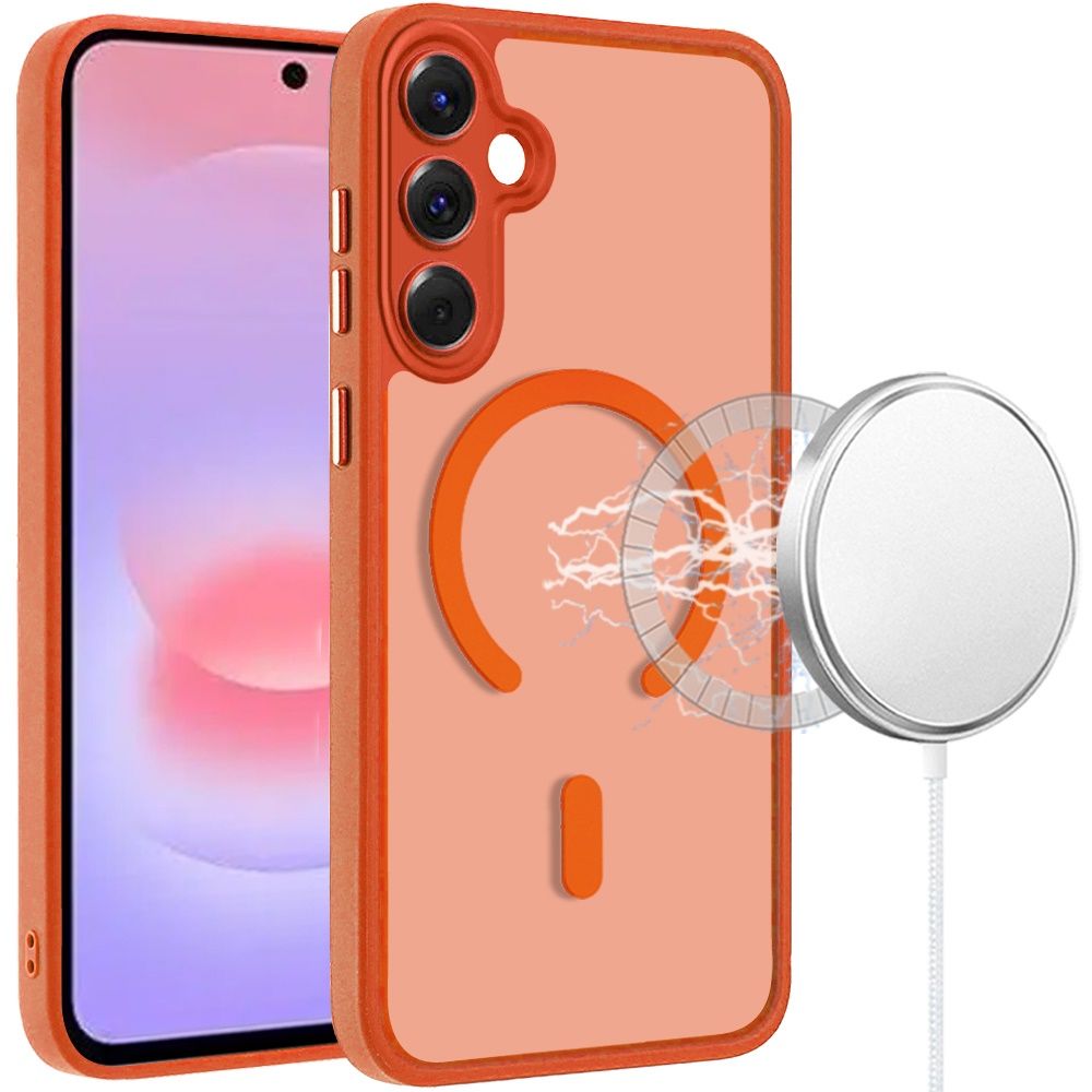 Matte Frosted Magnetic Hybrid Case with Covered Camera Protection For Samsung Galaxy A37 - Orange