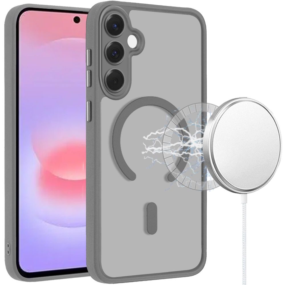 Matte Frosted Magnetic Hybrid Case with Covered Camera Protection For Samsung Galaxy A37 -Grey