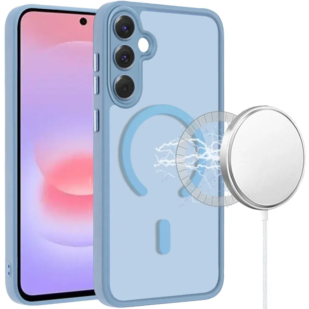 Matte Frosted Magnetic Hybrid Case with Covered Camera Protection For Samsung Galaxy A37 - Light Blue